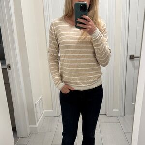 Beige and White Striped Sweater